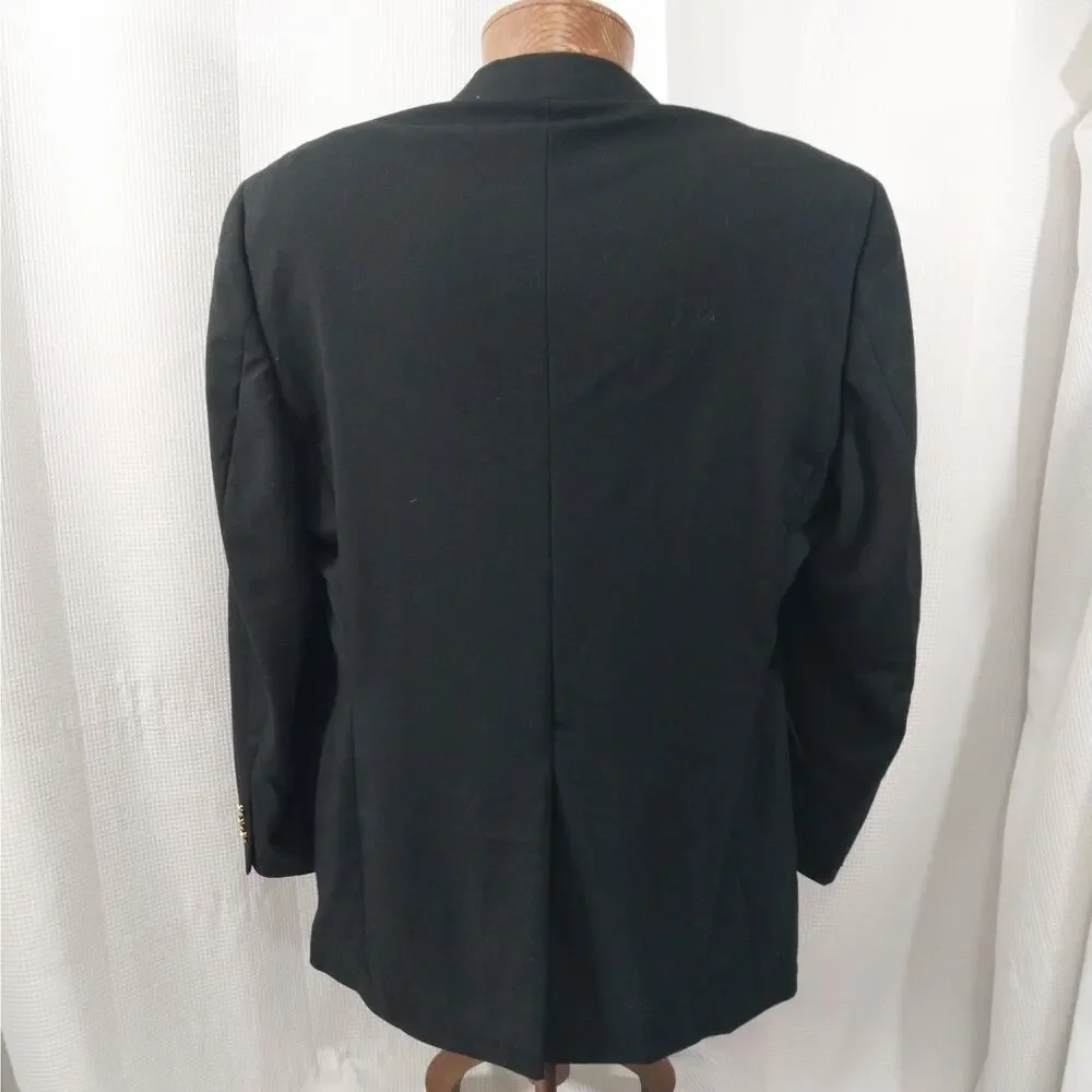AUSTIN REED! STUNNING BLACK FINE WOOL, GOLD BUTTON CLUB BLAZER, JACKET! SZ 46R